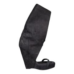 Used Rick Owens Black Suede Open Toe Wedges Size IT 38