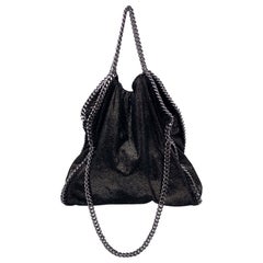 Stella McCartney Black Metallic Suede Like Falabella Tote Shoulder Bag