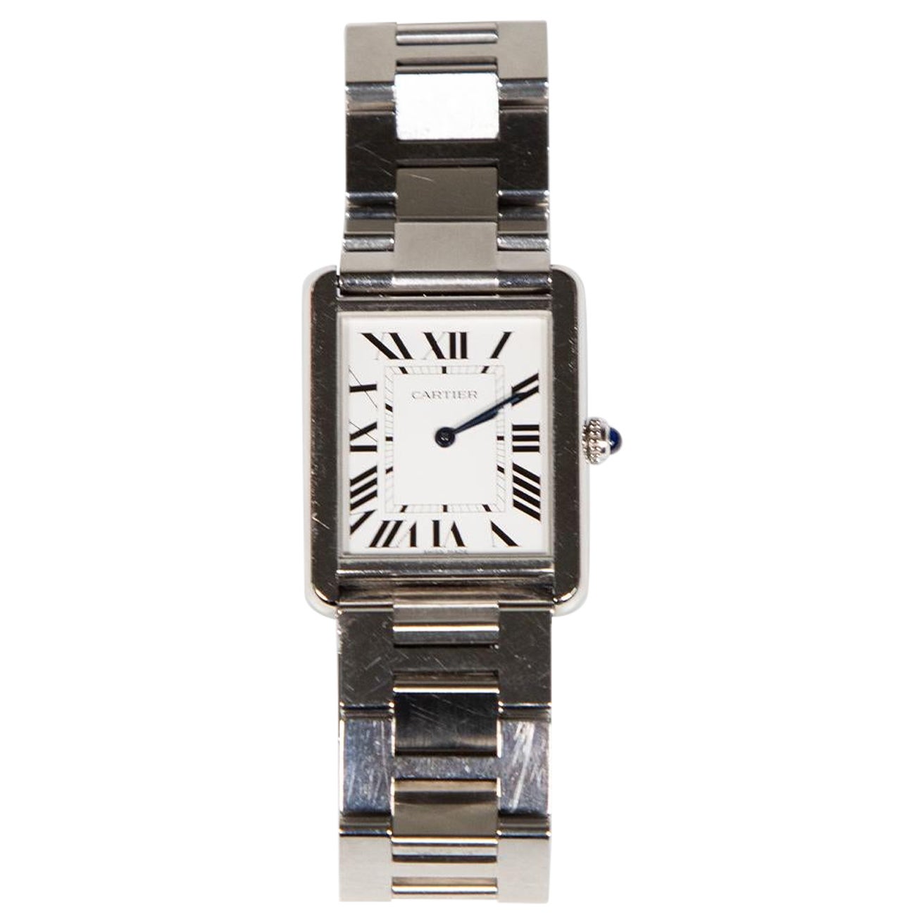 Cartier Silver Stainless Steel Tank Solo Watch For Sale