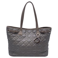 Christian Dior Metallic Grey Cannage Canvas Panarea Tote Bag