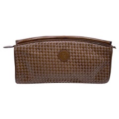 Fendi Retro Beige Tan Woven Leather Clutch Handbag Bag