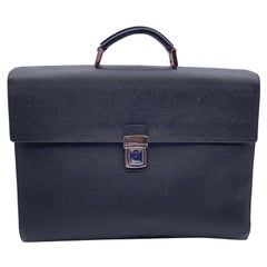 Used Prada Black Saffiano Leather 3 Gussets Briefcase Work Bag