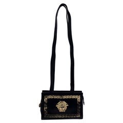 Gianni Versace Couture Used Black Leather Medusa Shoulder Bag