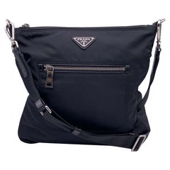 Used Prada Black Nylon Tessuto Messenger Bag with Front Pocket