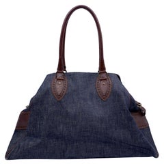 Used Fendi Blue Denim and Brown Leather Du Jour Shoulder Bag Tote