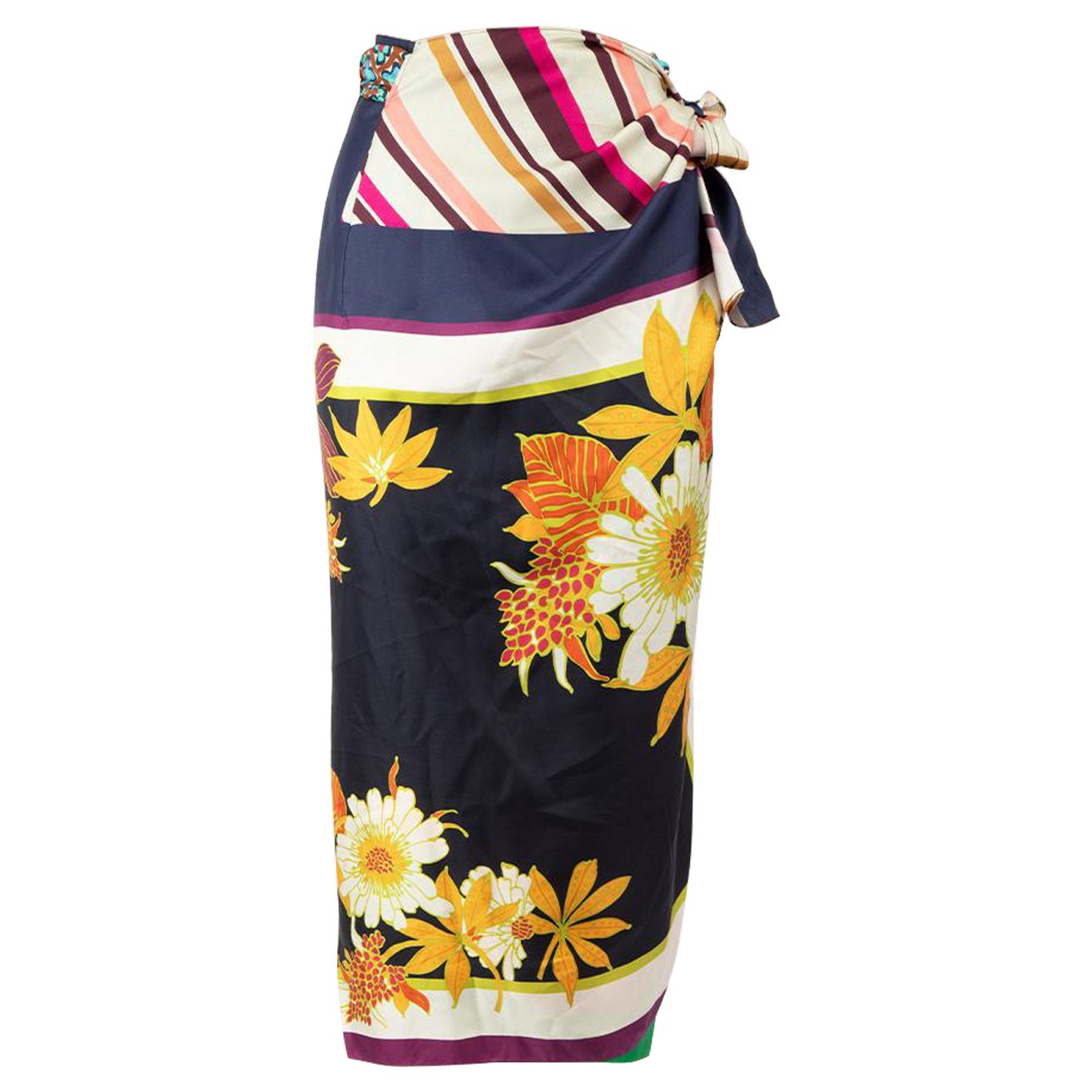 Max Mara Floral Silk Midi Wrap Skirt Size M For Sale