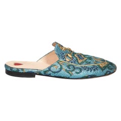 Gucci Blue Brocade Princetown Horsebit Mules Size IT 39