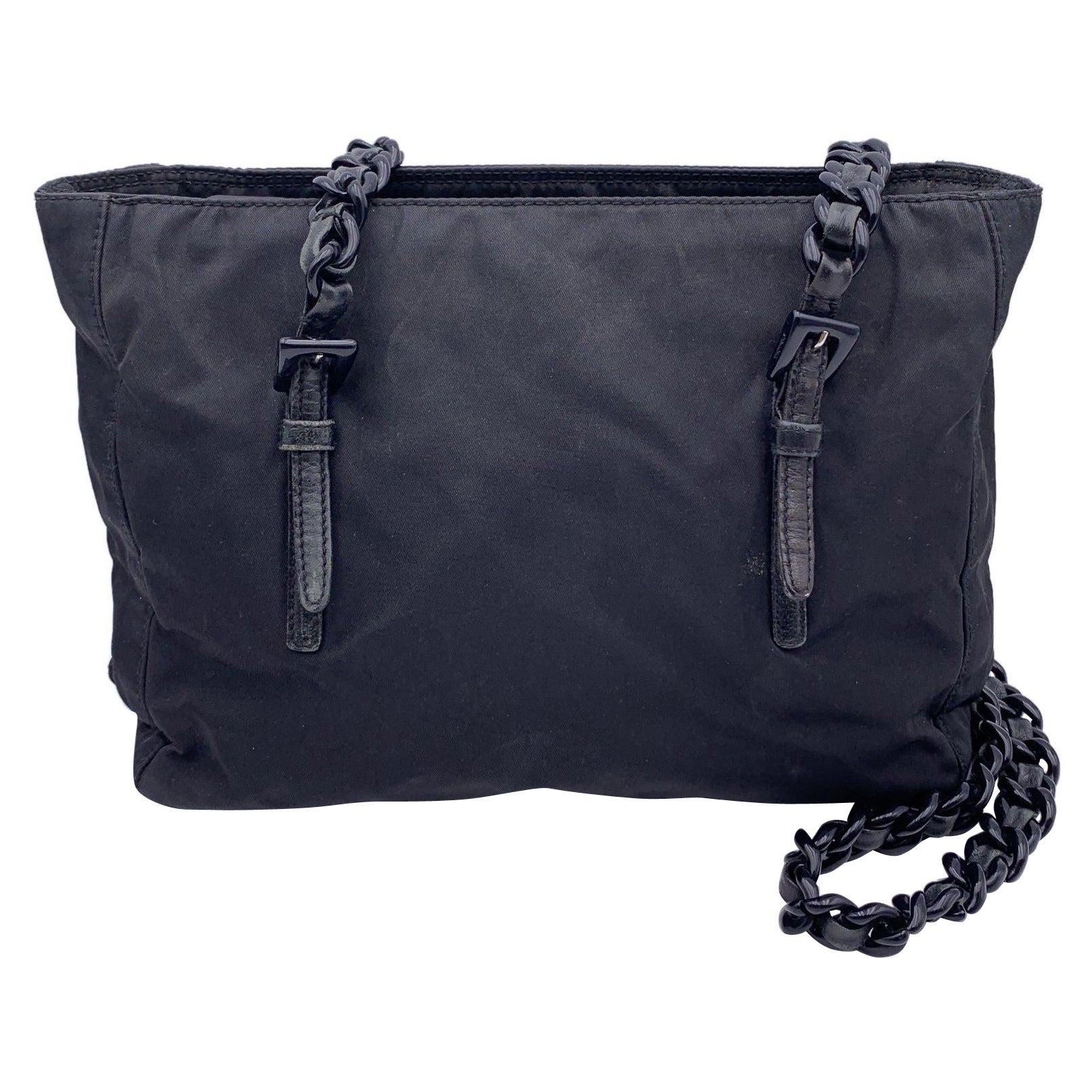 Prada Vintage Black Nylon Tessuto Shoulder Bag with Lucite Chain