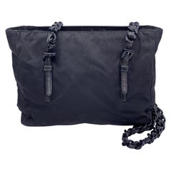 Prada Used Black Nylon Tessuto Shoulder Bag with Lucite Chain