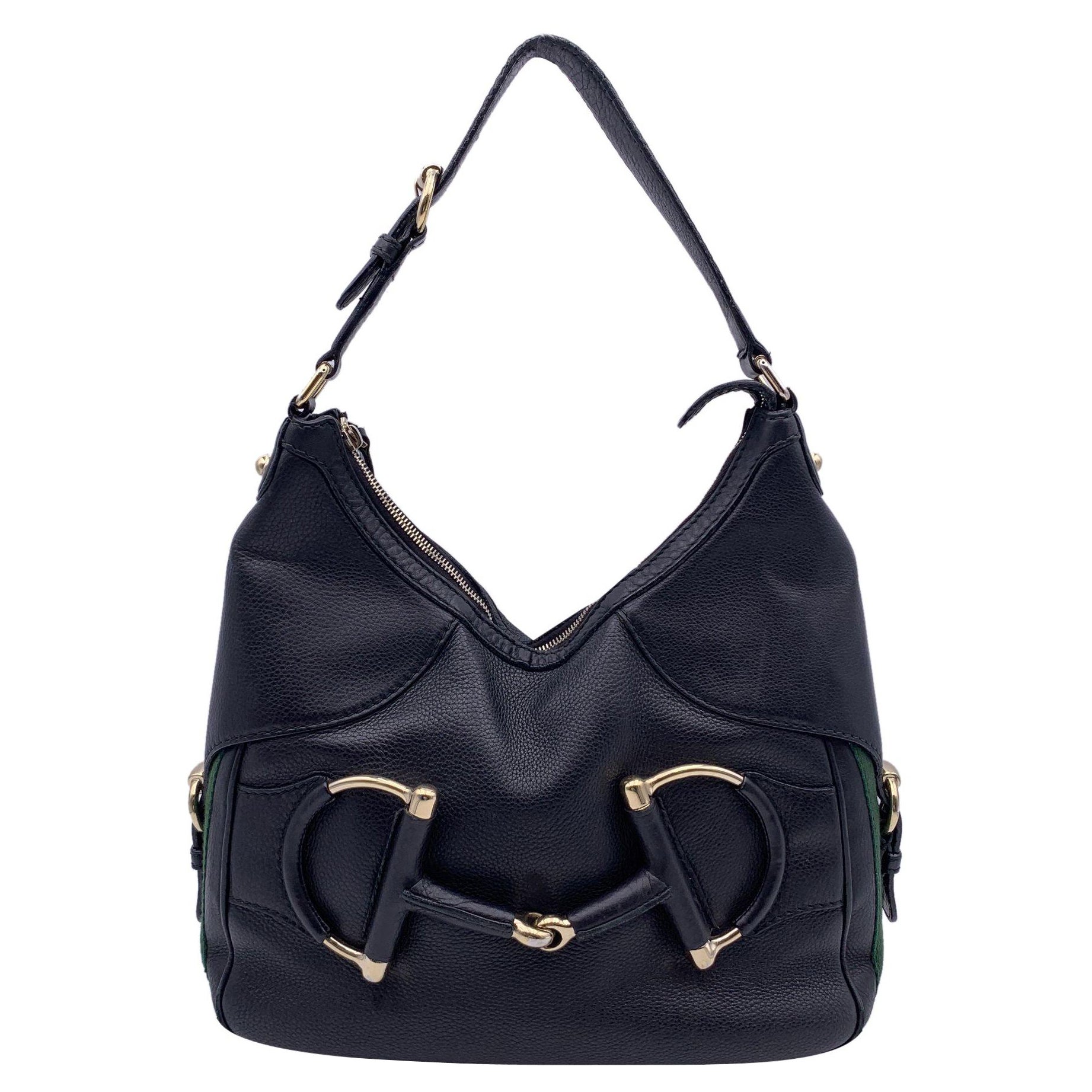 Gucci Black Leather Heritage Horsebit Hobo Shoulder Bag For Sale