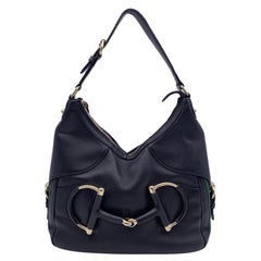 Used Gucci Black Leather Heritage Horsebit Hobo Shoulder Bag
