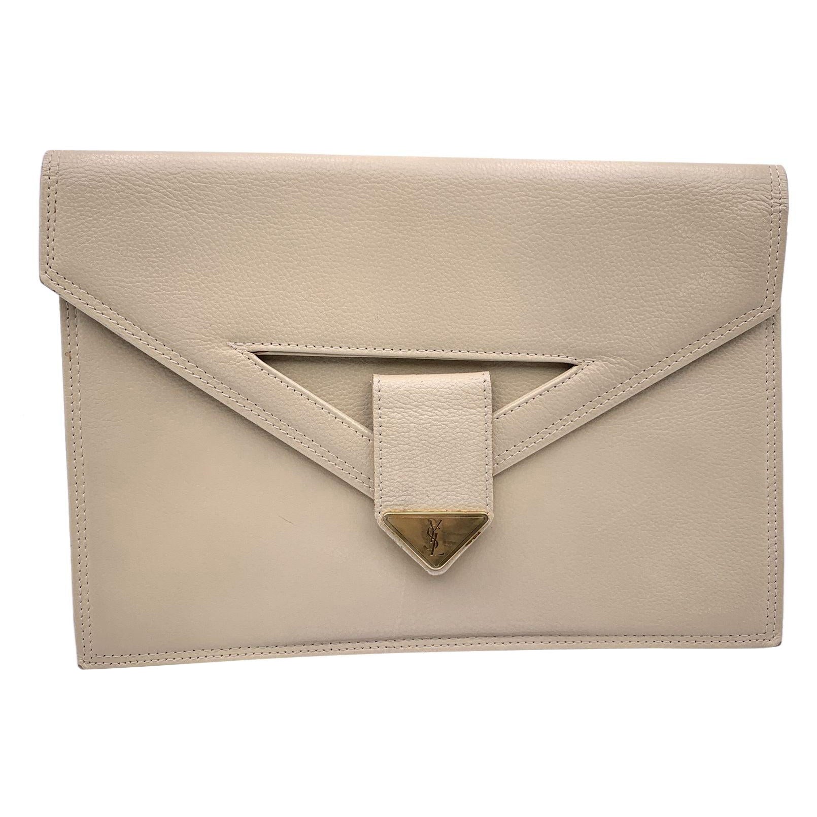 Yves Saint Laurent Vintage Beige Leather Clutch Bag Handbag