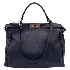 Fendi Black Leather Large Peekaboo Tote Top Handle Shoulder Bag