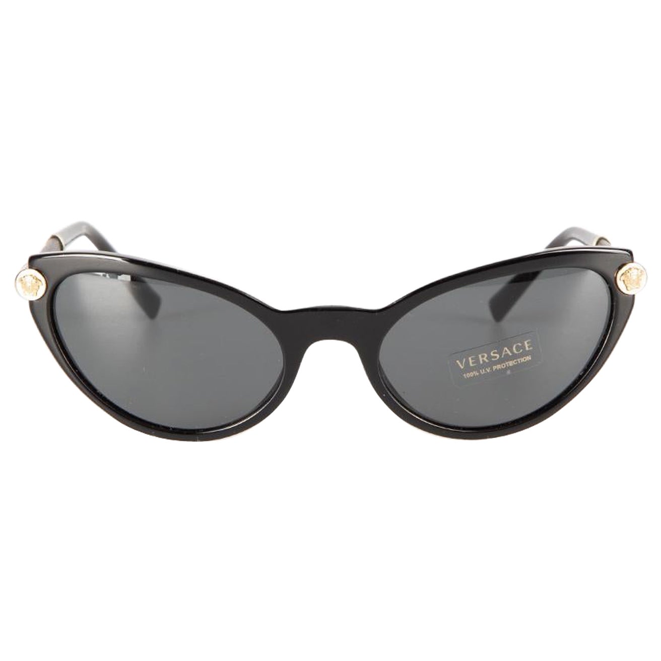 Versace Schwarze Sonnenbrille mit Katzenauge-Logo-Details im Angebot