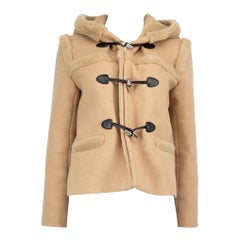 Sandro Camel Wool Hooded Shearling Coat Size S