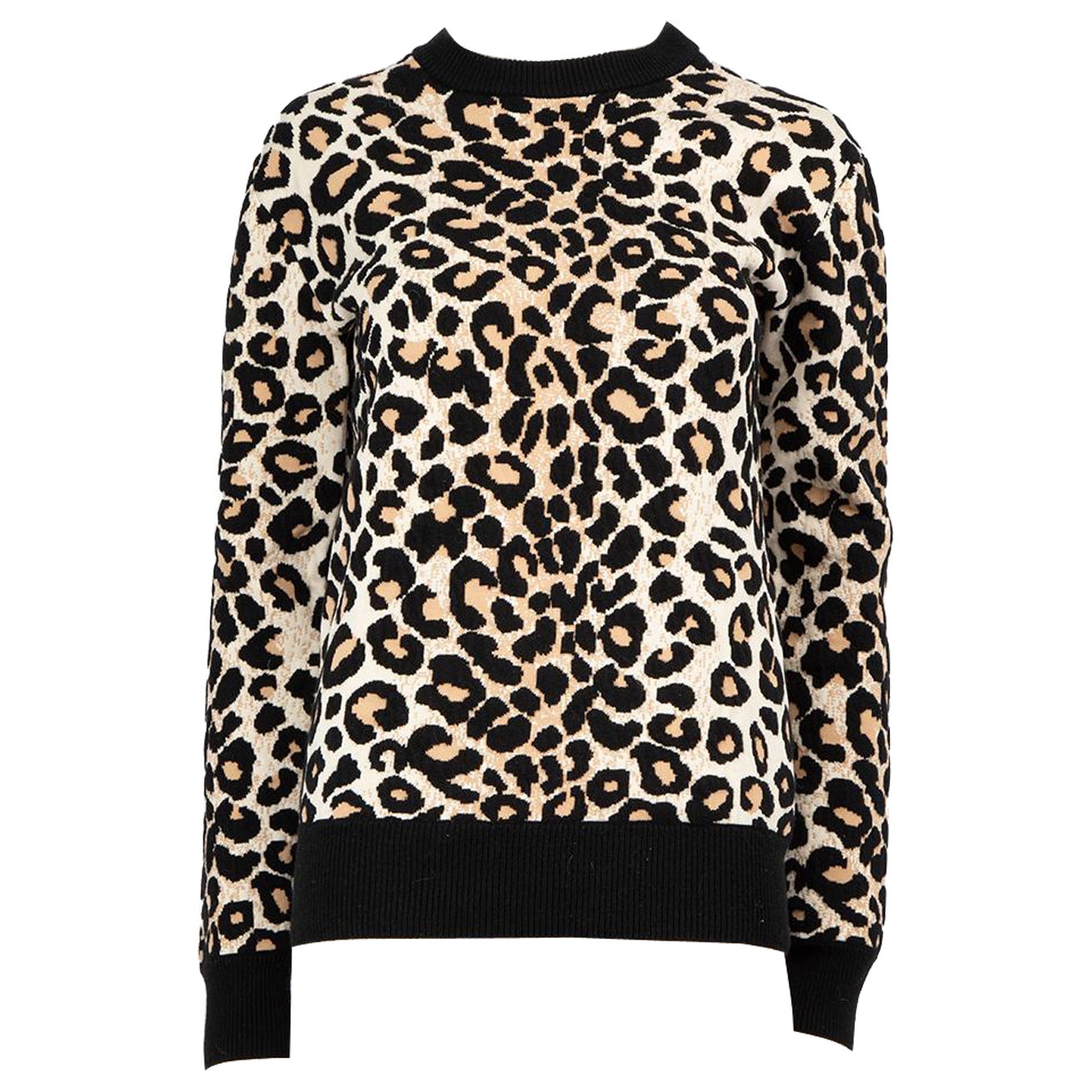 Céline Beige Leopard Print Knit Jumper Size S For Sale
