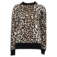 Céline Jersey de punto beige con estampado de leopardo Talla S