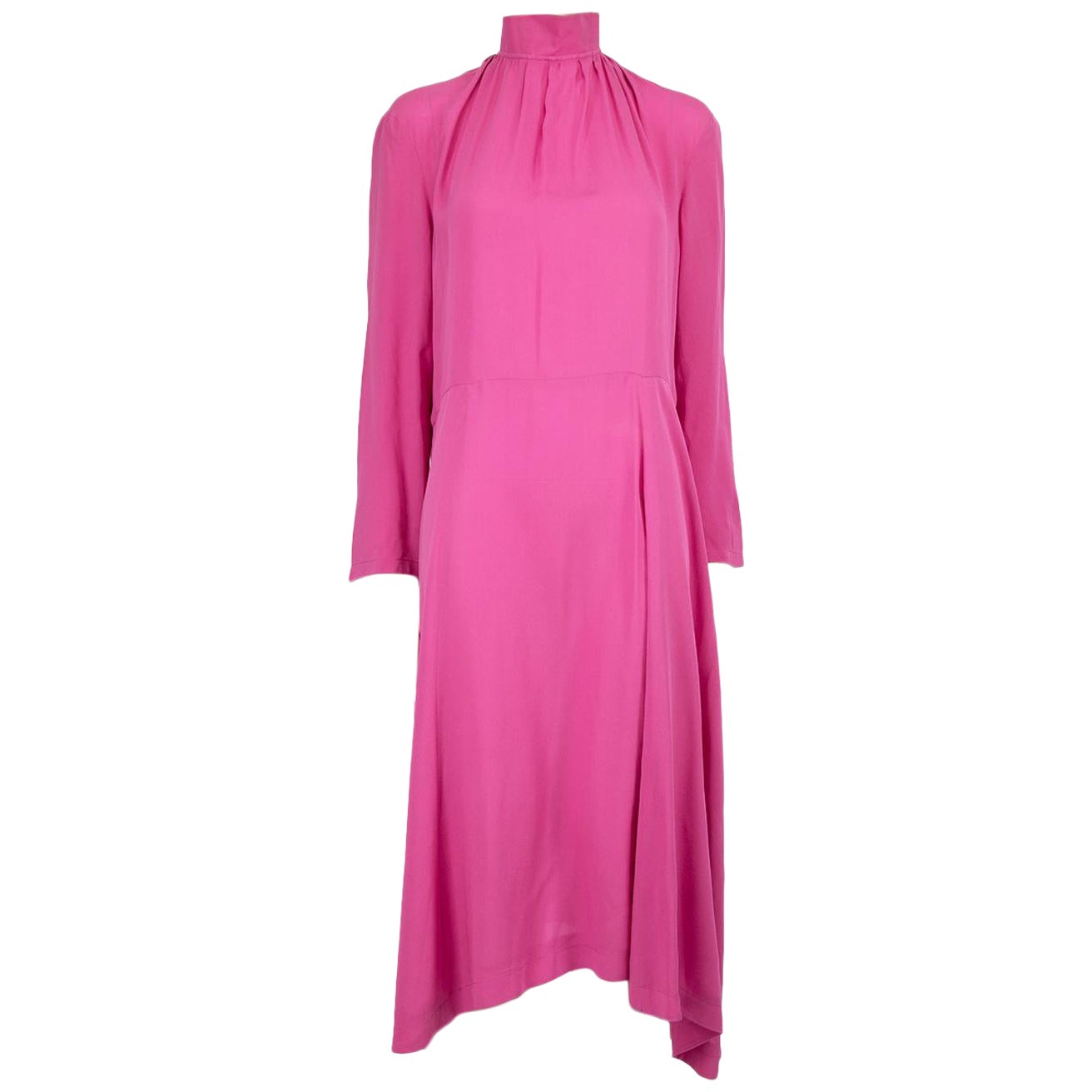 Balenciaga Rosa Seide Mock Neck Midilänge Kleid Größe M im Angebot