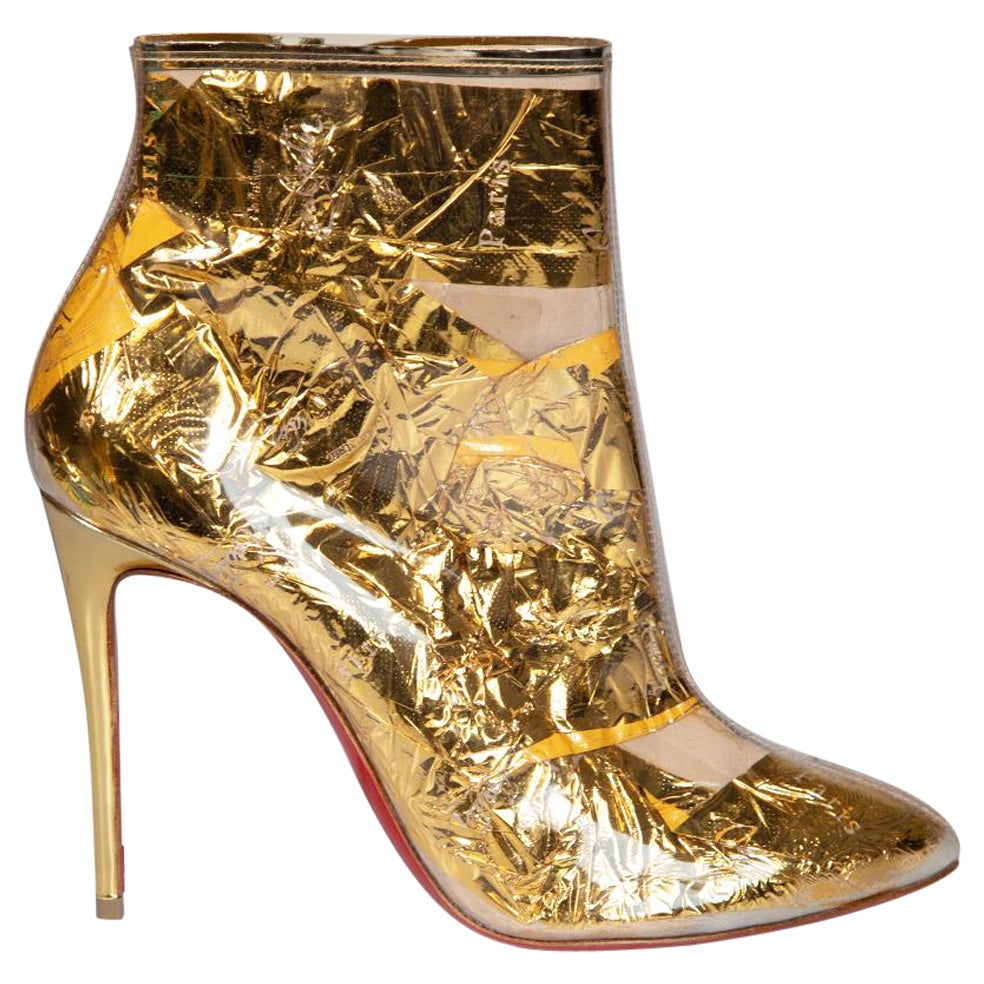Christian Louboutin Gold Foil Kate Ankle Boots Size IT 38.5 For Sale