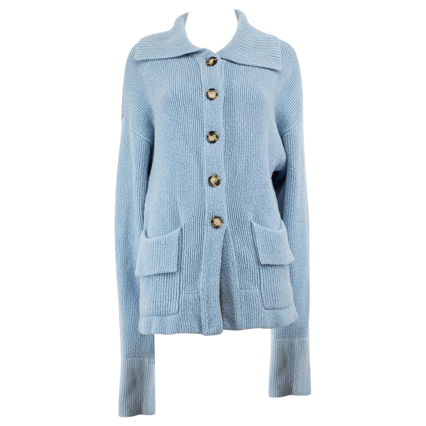 Proenza Schouler Blue Wool Collared Cardigan Size L For Sale