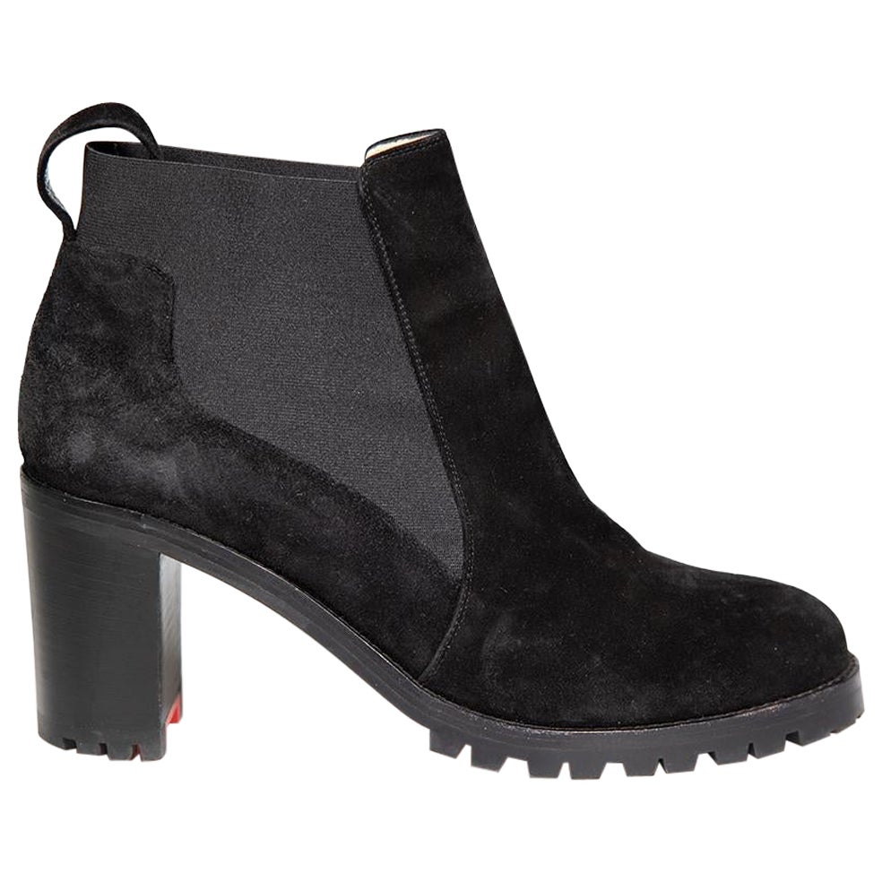 Christian Louboutin Black Suede Chelsea Heeled Boots Size IT 39 For Sale
