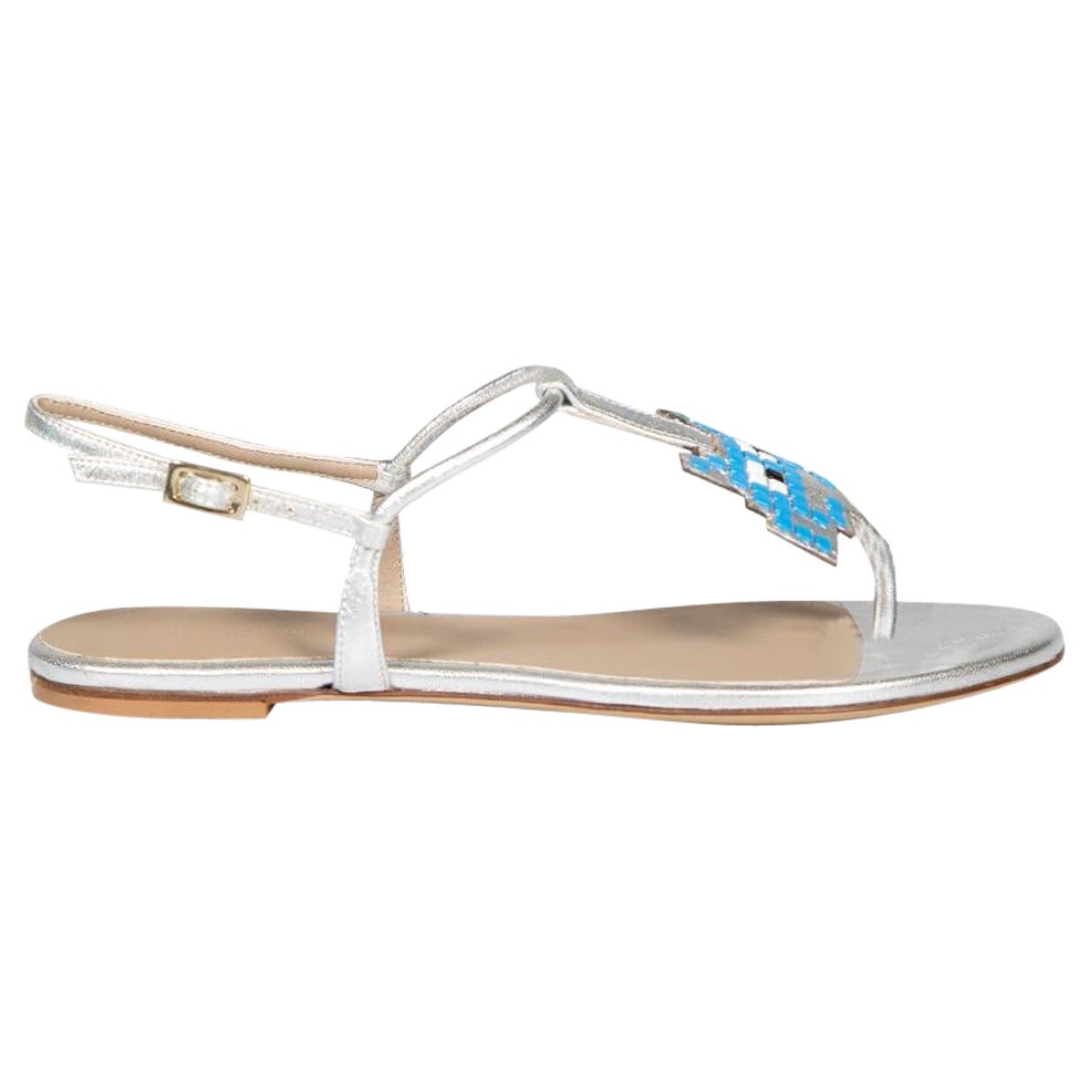 Anya Hindmarch Silver Leather Thong Sandals Size IT 36 For Sale