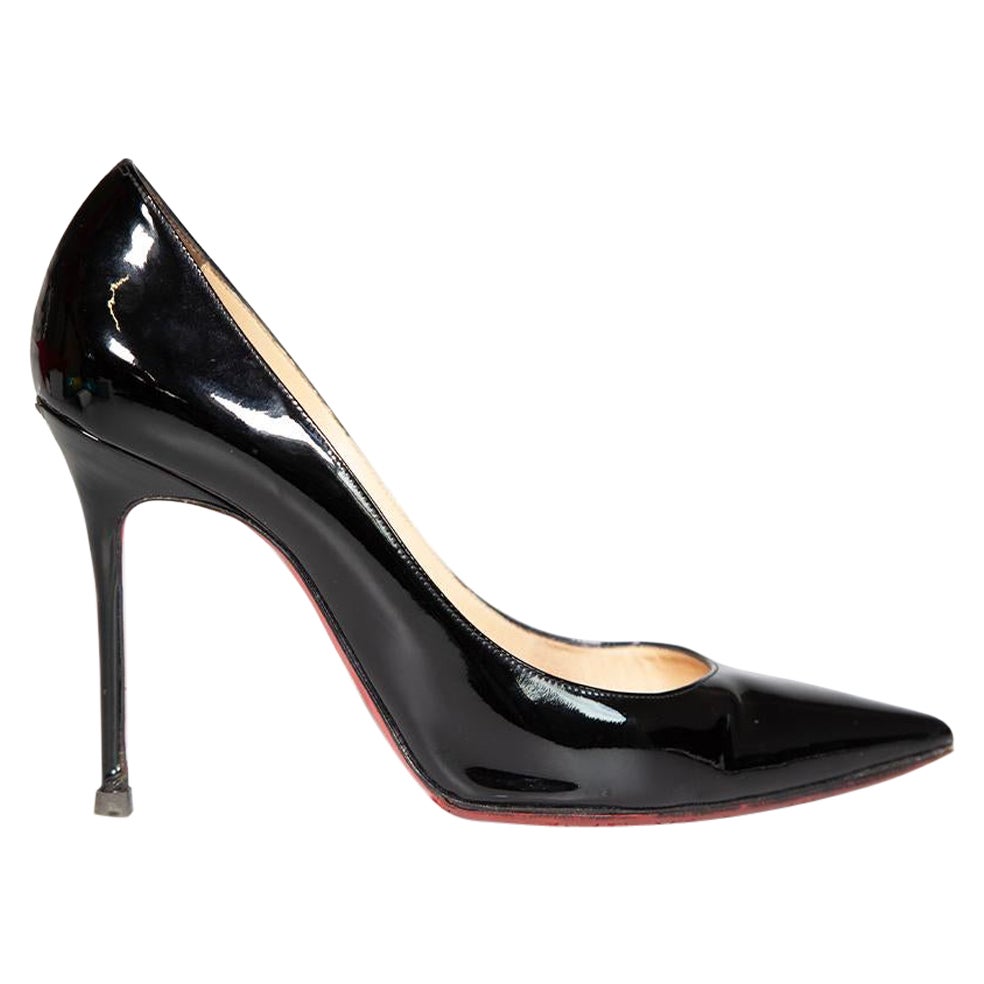 Christian Louboutin Black Patent Point Toe Heels Size IT 39 For Sale