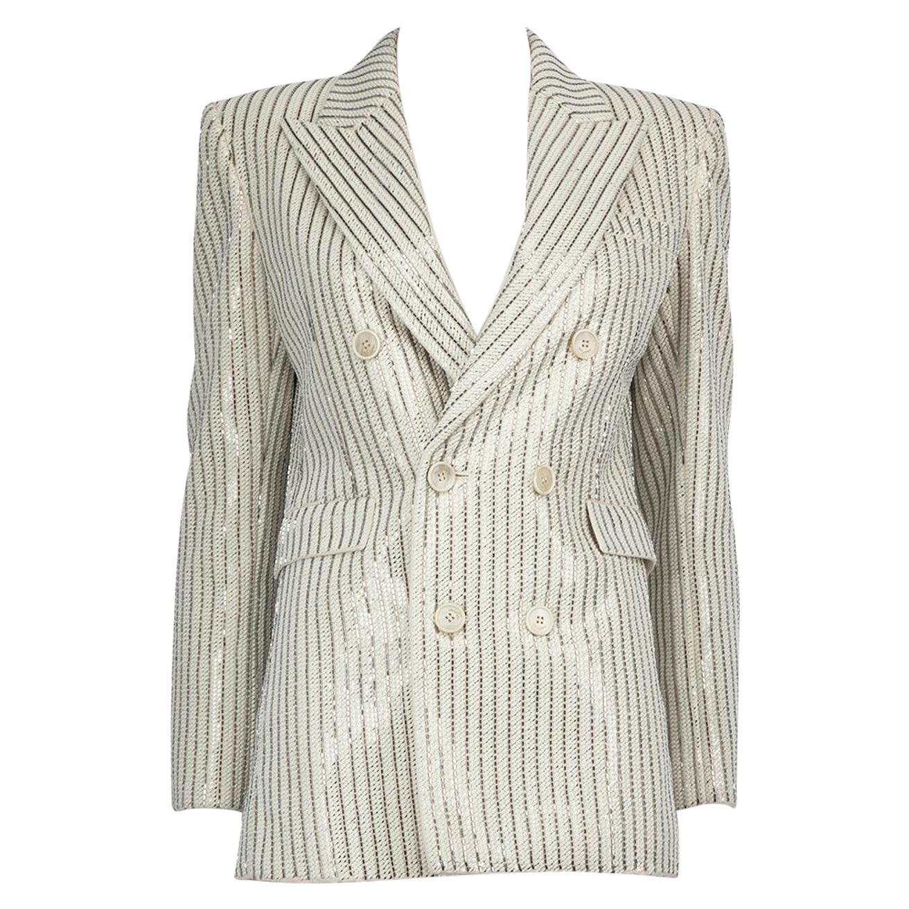 Saint Laurent White Wool Beaded Stripe Blazer Jacket Size S For Sale