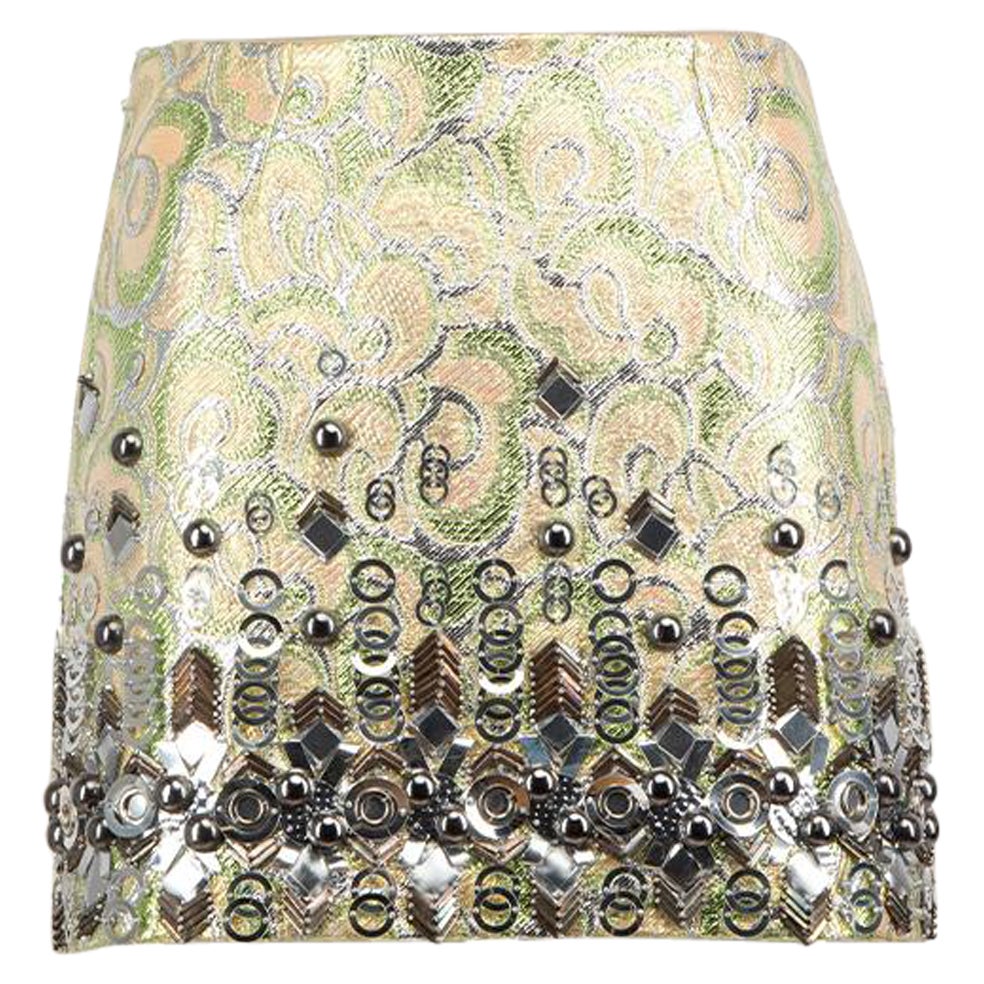 Miu Miu Green Beaded Detail Jacquard Mini Skirt Size XS For Sale