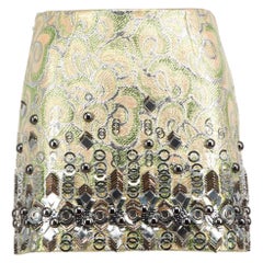 Miu Miu Green Beaded Detail Jacquard Mini Skirt Size XS