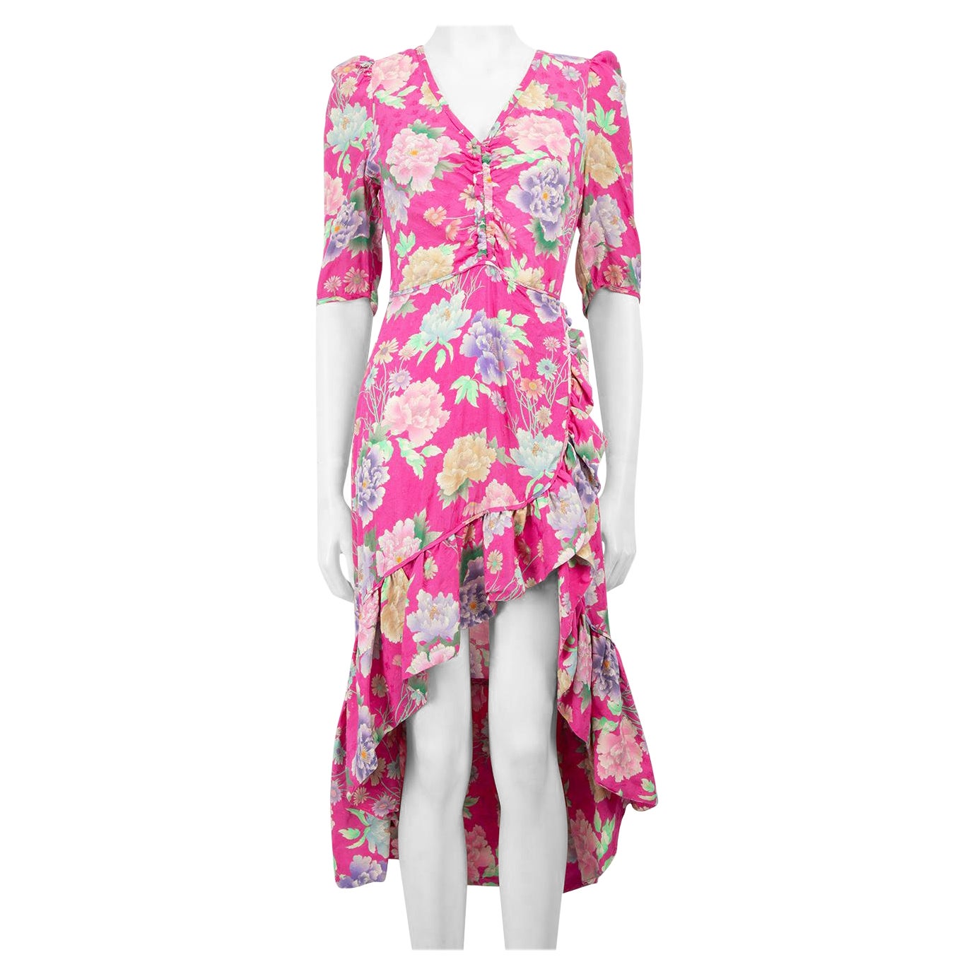 Sandro Pink Floral V-Neck Midi Dress Size S For Sale