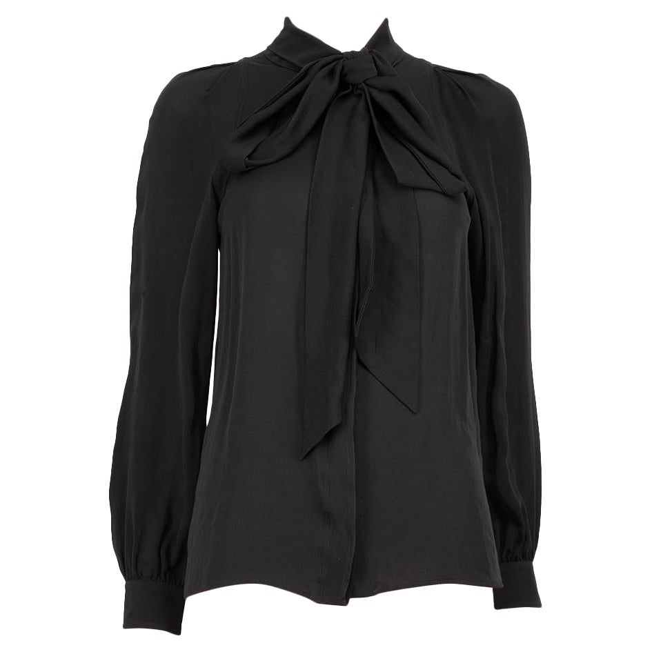 Gucci Black Silk Neck Tie Blouse Size XS For Sale