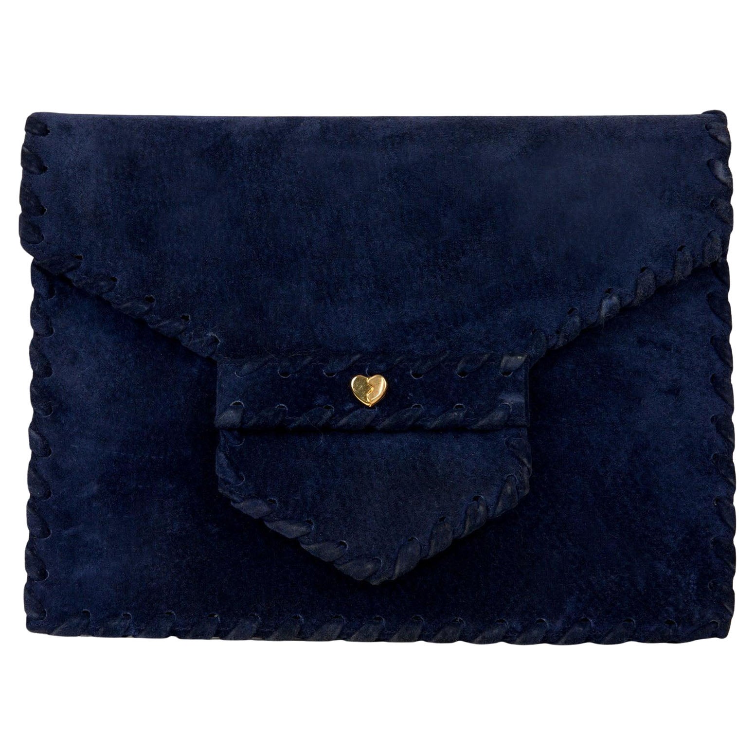 Sepcoeur Blue Suede Leather Large Clutch Bag For Sale