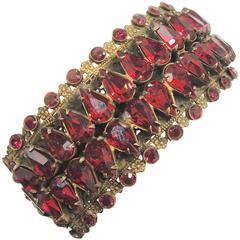 Vintage Czech Wide Faux Ruby Filigree Bracelet