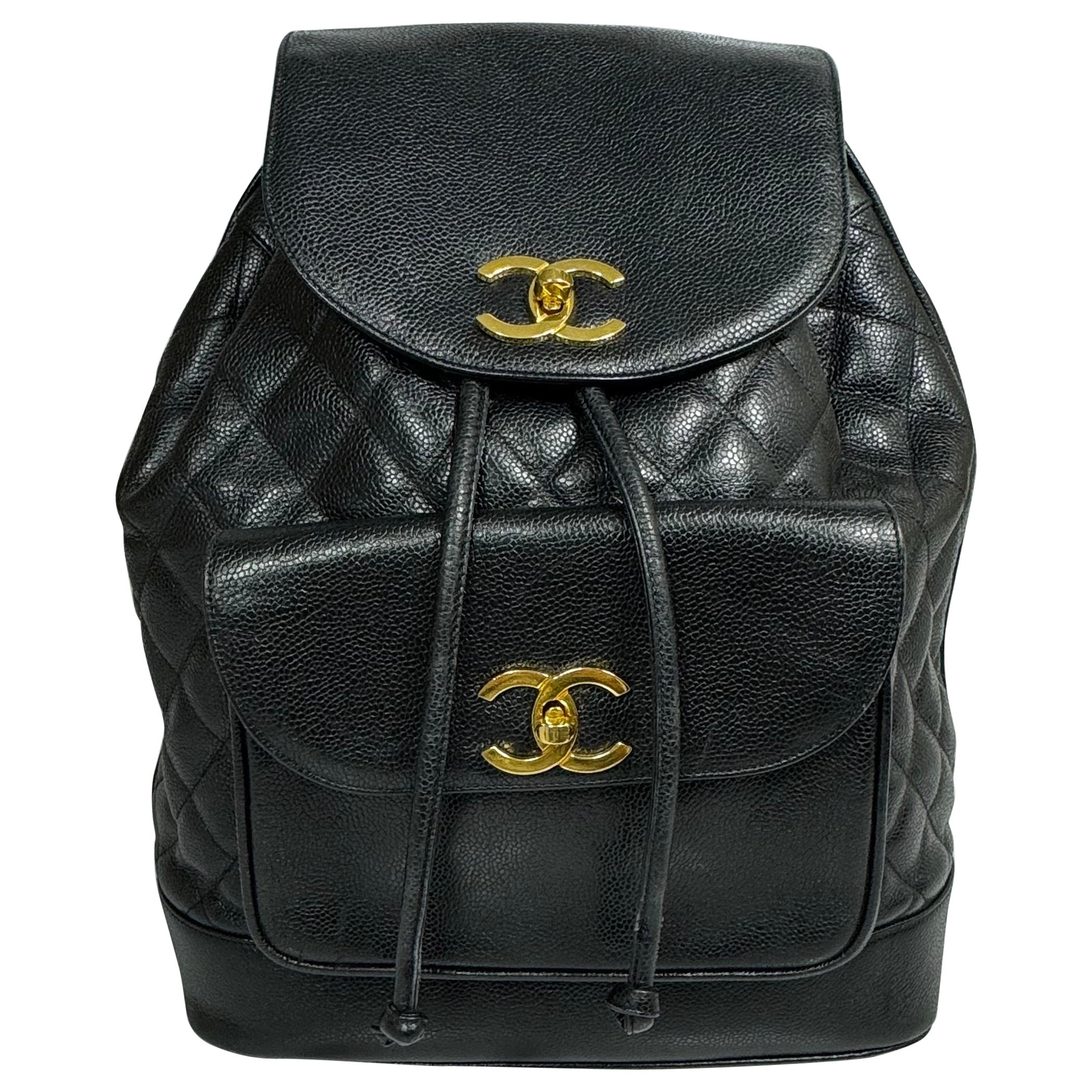 Chanel 1993 Vintage Black Caviar Large Duma Backpack - GHW For Sale