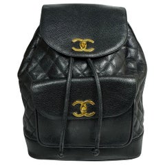 Chanel 1993 Used Black Caviar Large Duma Backpack - GHW