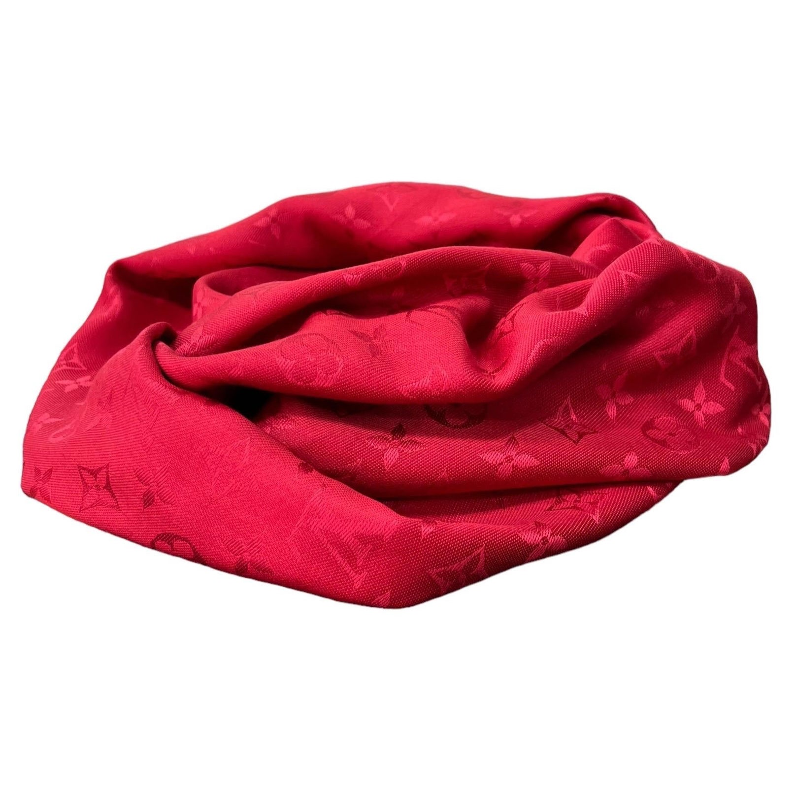Louis Vuitton Scialle Monogram Rosso In Seta E Lana  For Sale
