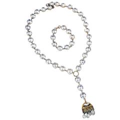 Vintage 1930s Deco Open Back Crystal Necklace & Bracelet Set