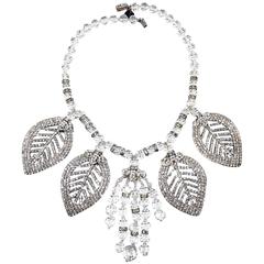 Designer Anka One Of A Kind Rhinestone Crystal Leaf Necklace 10