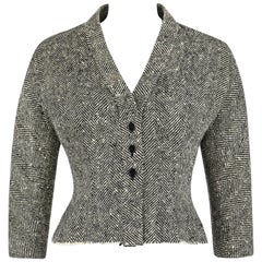 HUBERT DE GIVENCHY c.1952 Haute Couture Number "H97" Herringbone Wool Jacket
