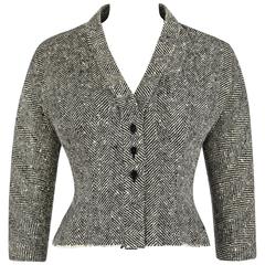 HUBERT DE GIVENCHY c.1952 Haute Couture Number "H97" Herringbone Wool Jacket 6