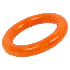 Vintage Bakelite Bracelet Bangle Tangerine Orange Marble