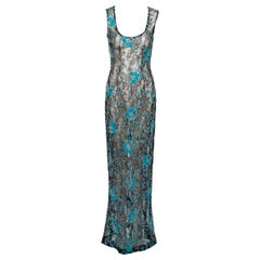 Dolce & Gabbana - Vestito da sera in pizzo nero impreziosito da fiori blu, FW 1999