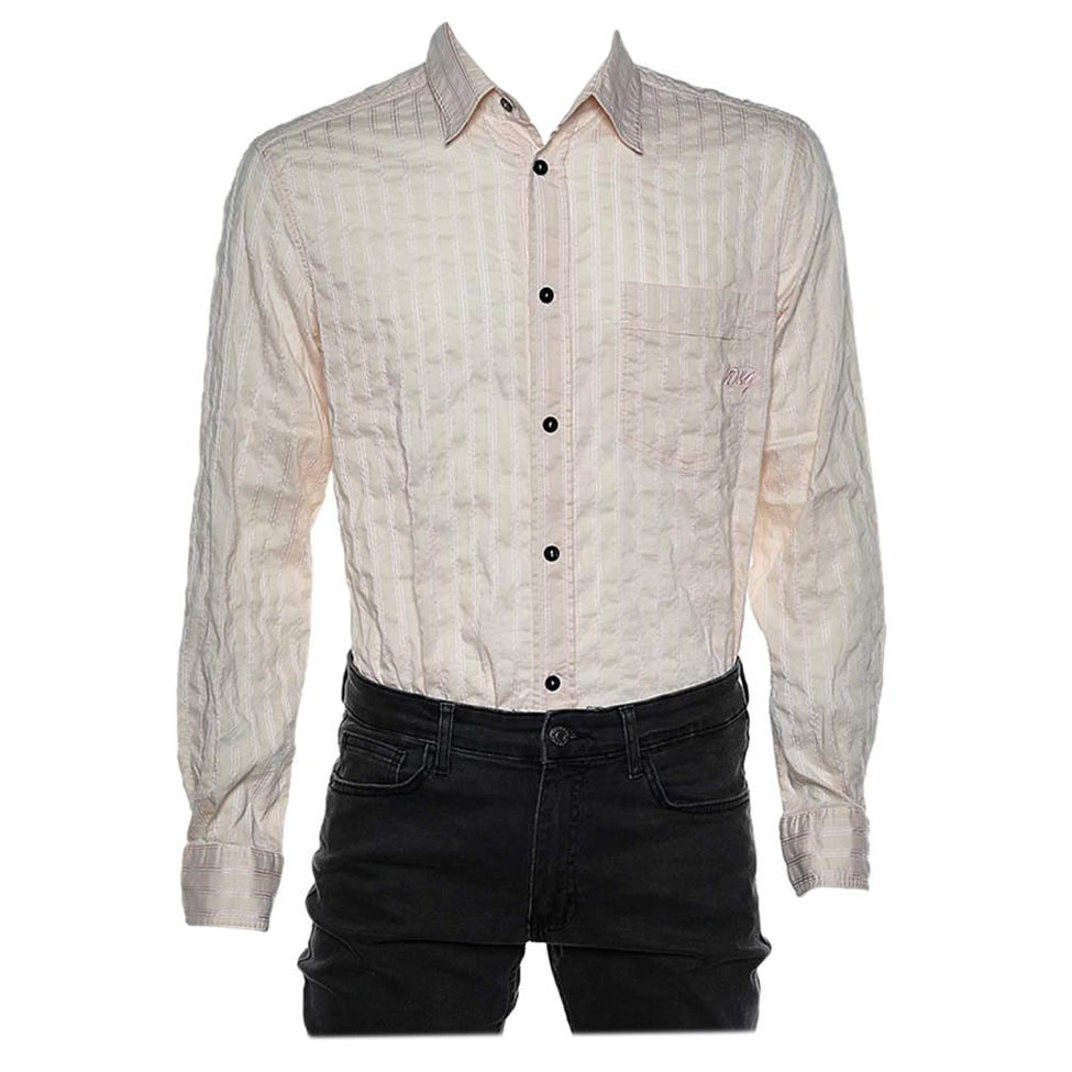 D&G Pink Textured Striped Cotton Button Front Shirt XL For Sale