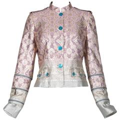 1990
s John Galliano Brocade Military Jacket W/Zipper Detail At Cuffs 1990
s John Galliano Brocade Military Jacket W/Zipper Detail At Cuffs