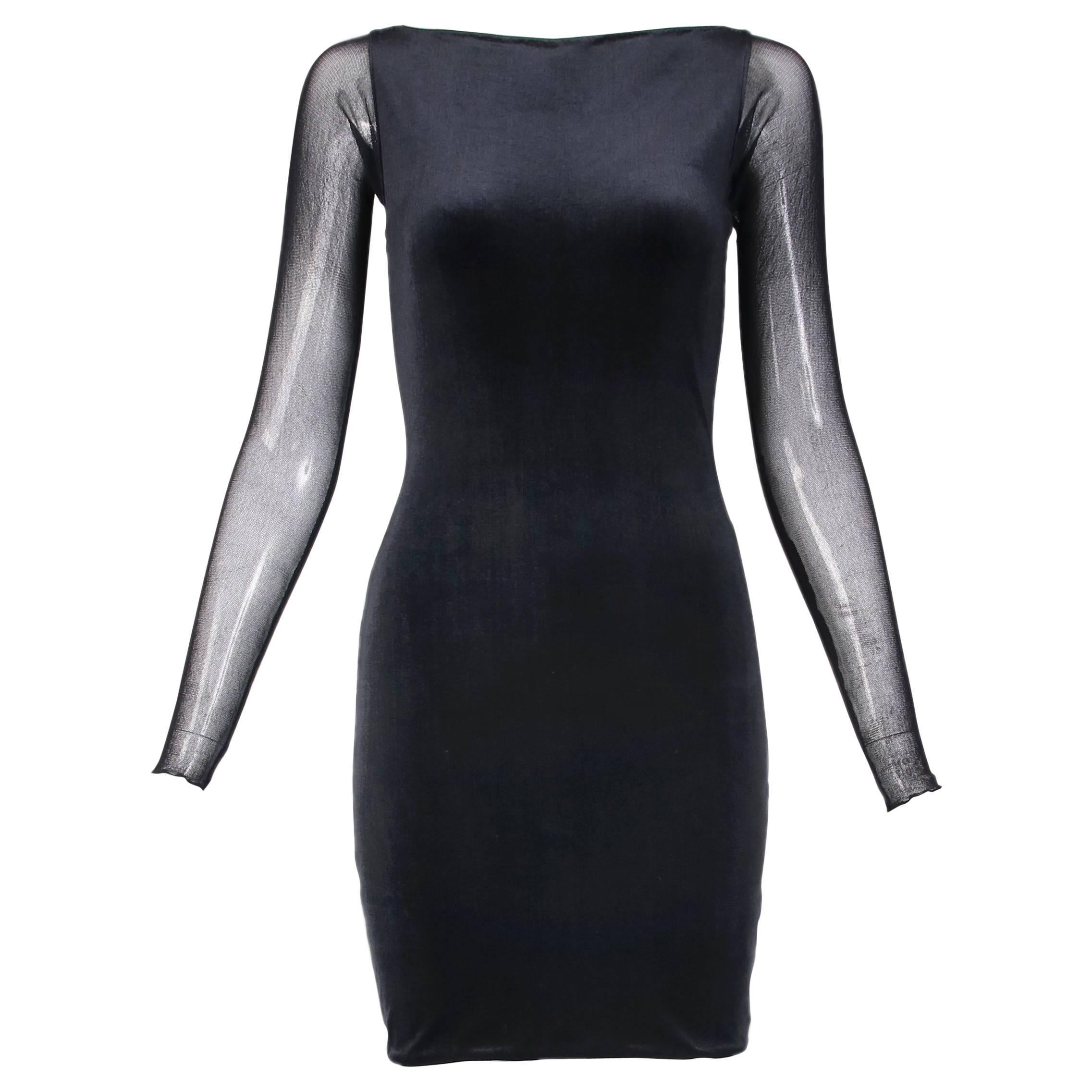 Giorgio Di Sant Angelo Black Stretch Velvet Bodycon Dress W/Illusion Back