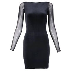 Giorgio Di Sant Angelo Black Stretch Velvet Bodycon Dress W/Illusion Back