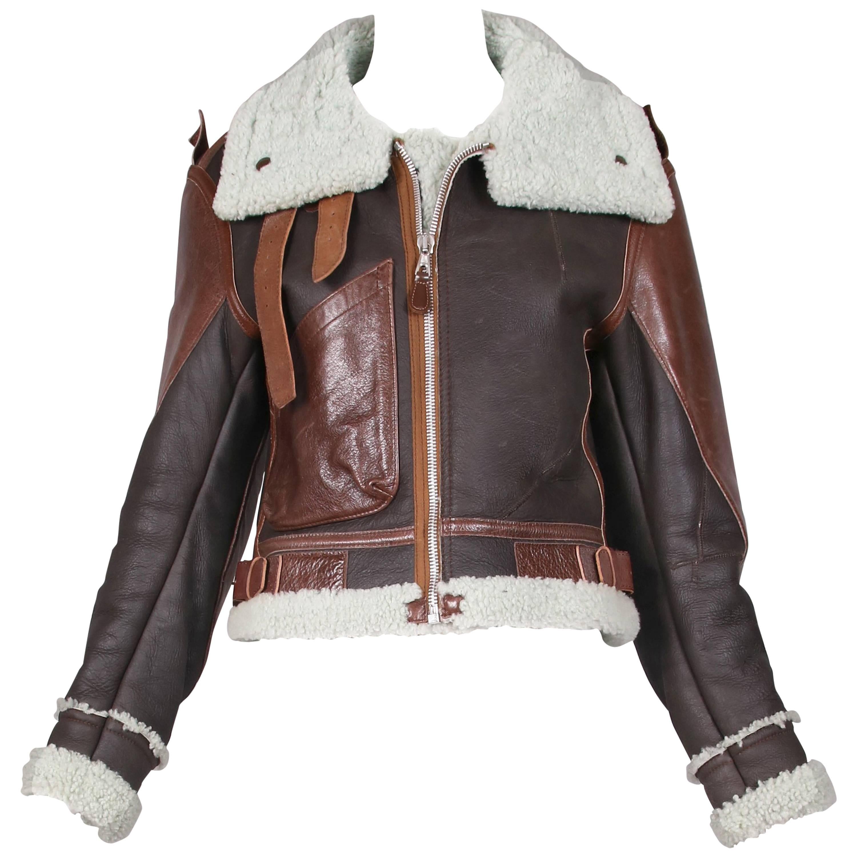 Balenciaga Cropped Leather "Palma Aviator Jacket" w/Shearling Interior & Trim