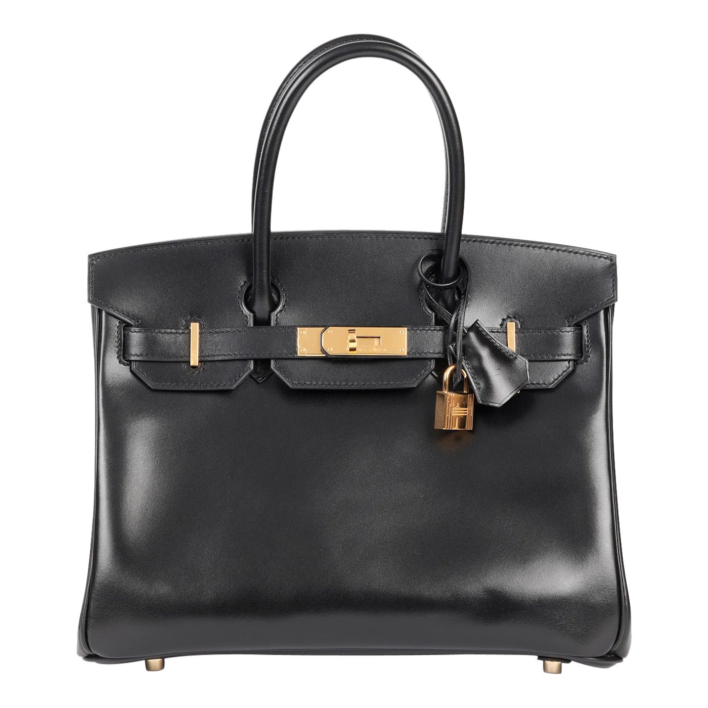 Hermès Black Box Calf Leather Birkin 30cm Retourne For Sale