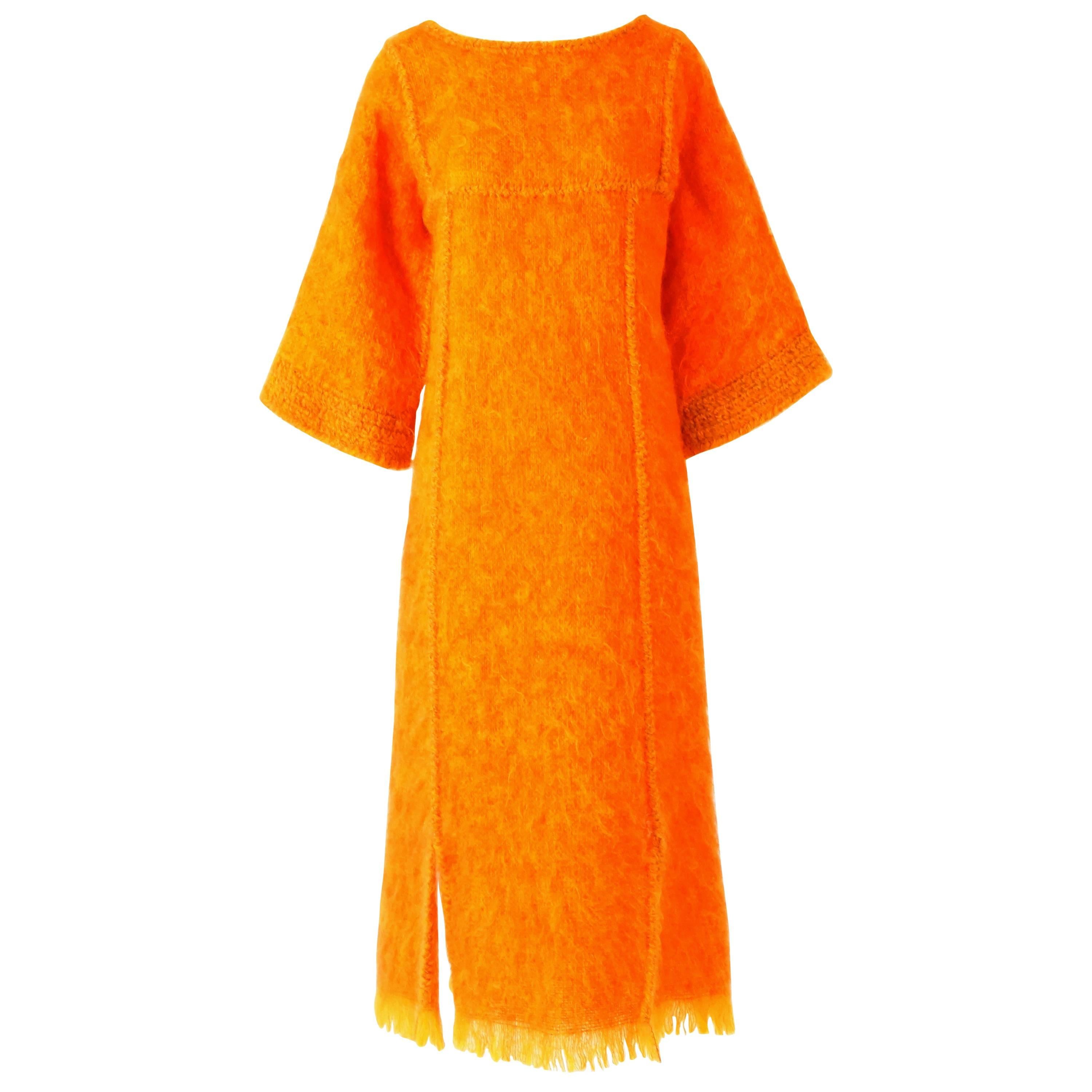 Jacque d'Aubres Hand Made Mohair Caftan Dress in Tangerine For Sale
